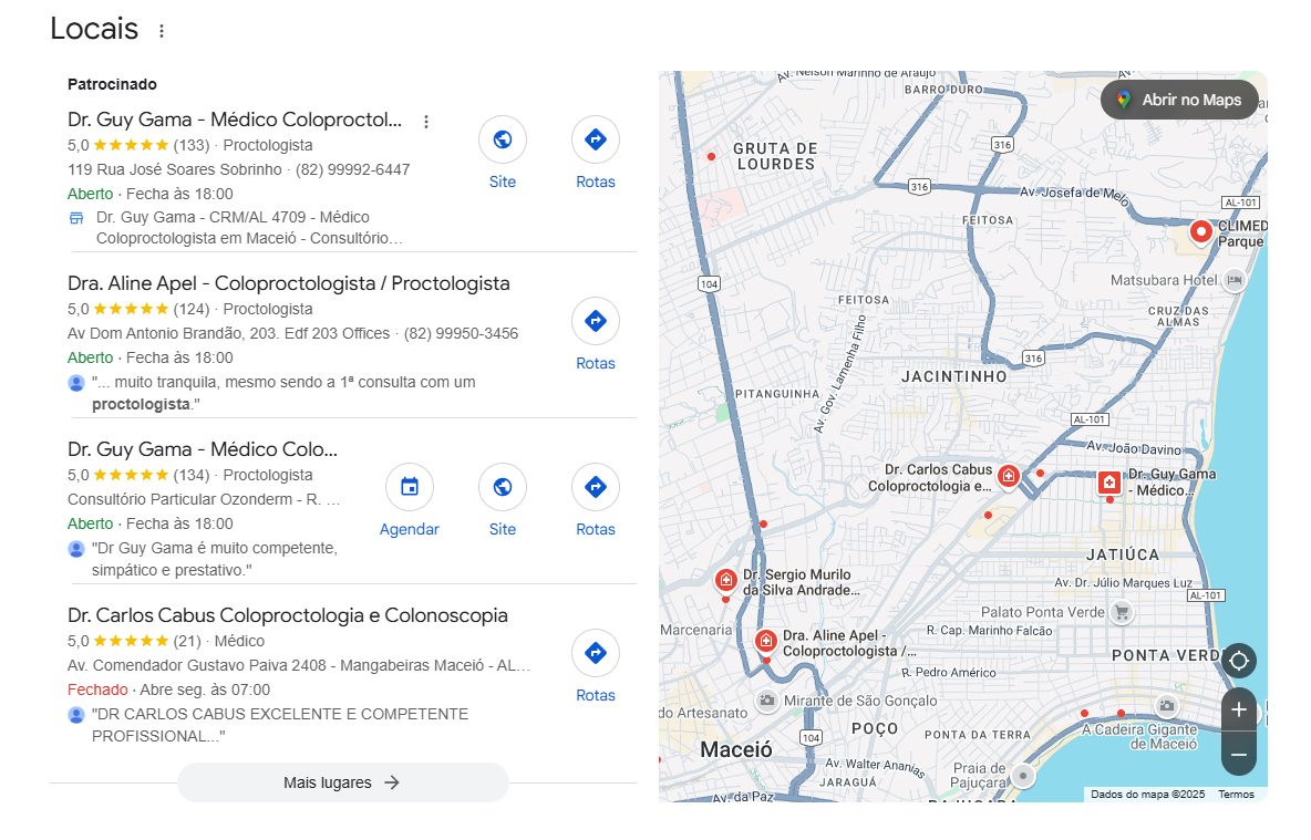 Pacote local do Google com concorrentes e mapa de Maceió