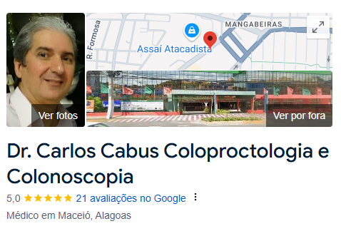 Perfil de Dr. Carlos Cabus no Google, nota 5,0 com 21 avaliações