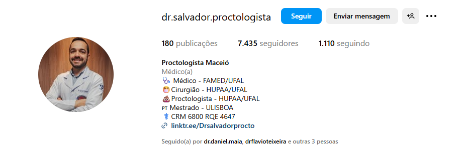 Perfil do Dr. Salvador no Instagram
